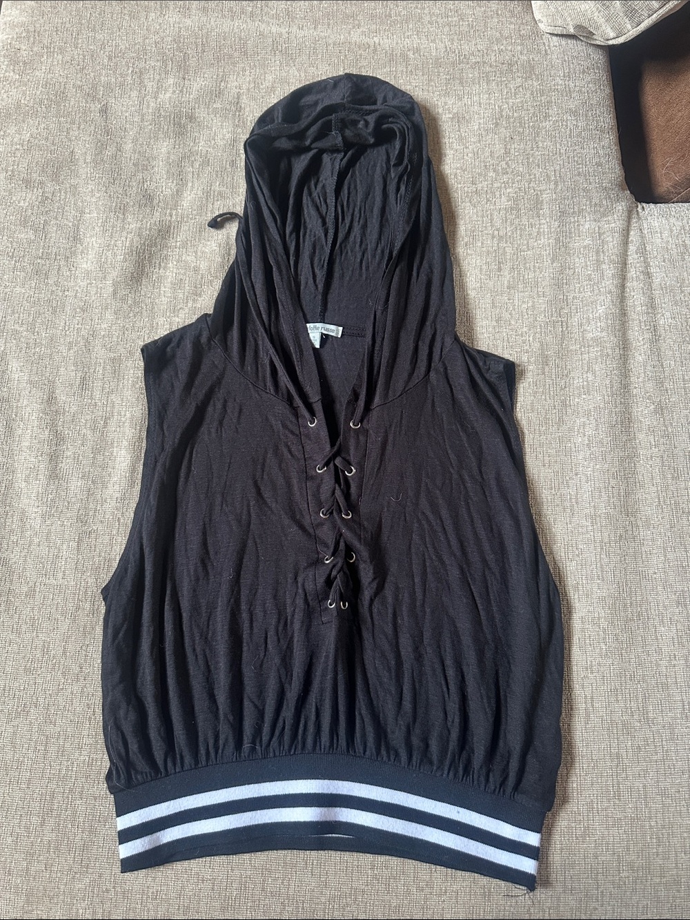 Black Sleeveless Hooded Lace-Up Tank Top size small